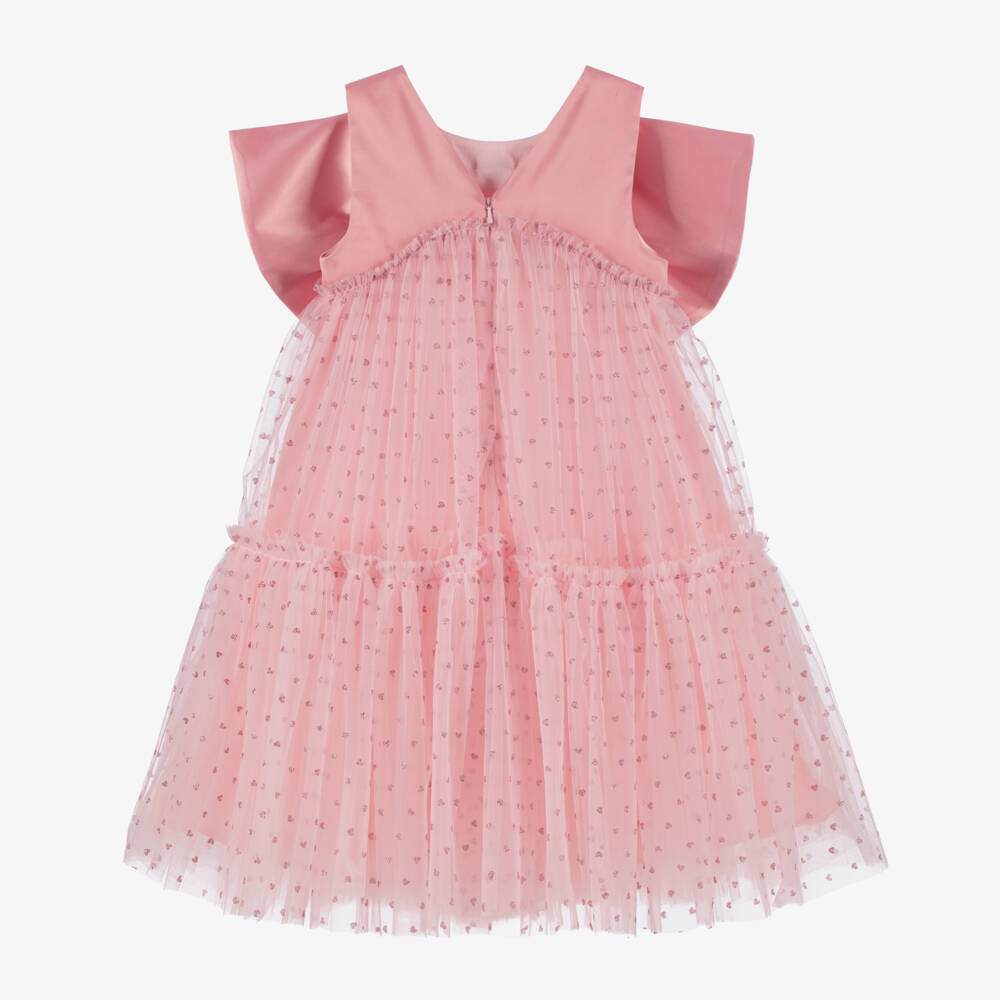 Coeur by Childrensalon-Girls Pink Bow & Glittery Hearts Tulle Dress | Childrensalon