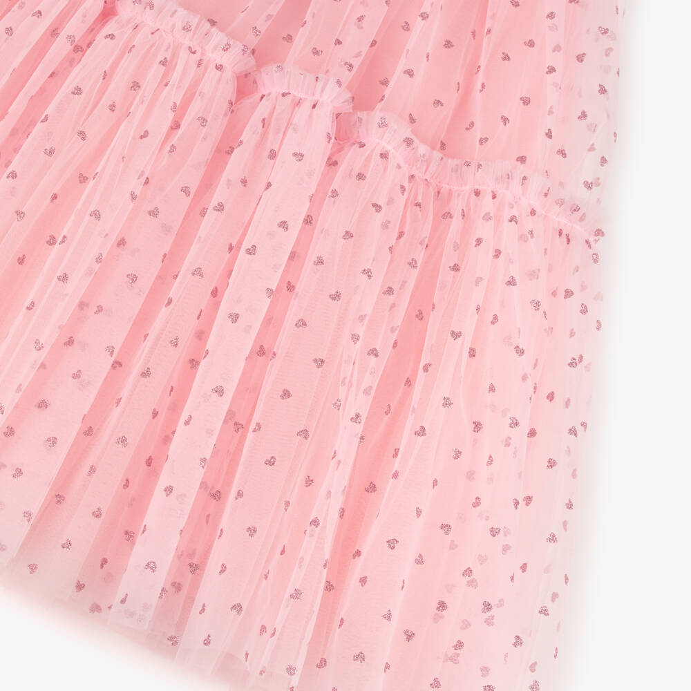 Coeur by Childrensalon-Girls Pink Bow & Glittery Hearts Tulle Dress | Childrensalon