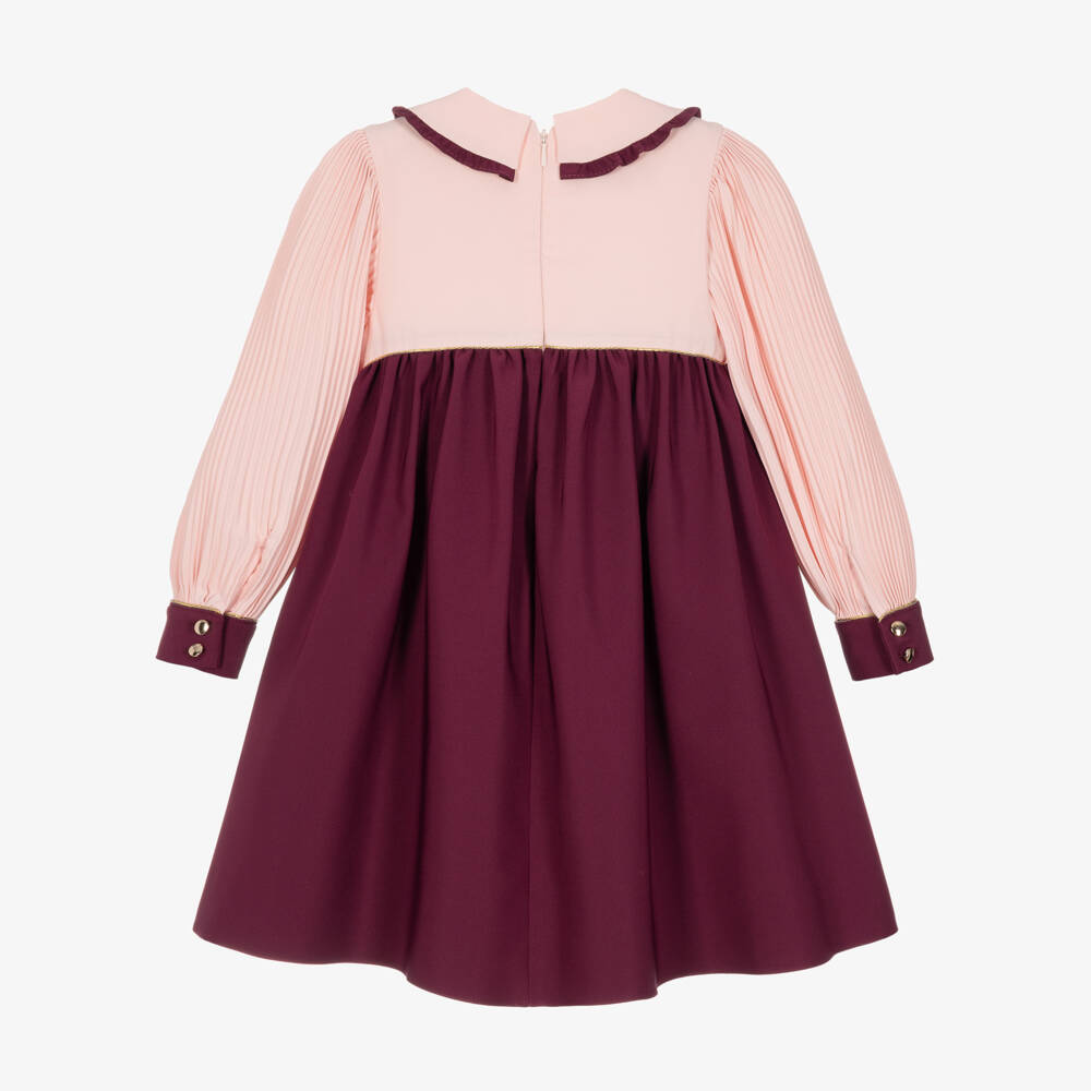 Coeur by Childrensalon-Girls Pink & Burgundy Dress with Decorative Bow | Childrensalon