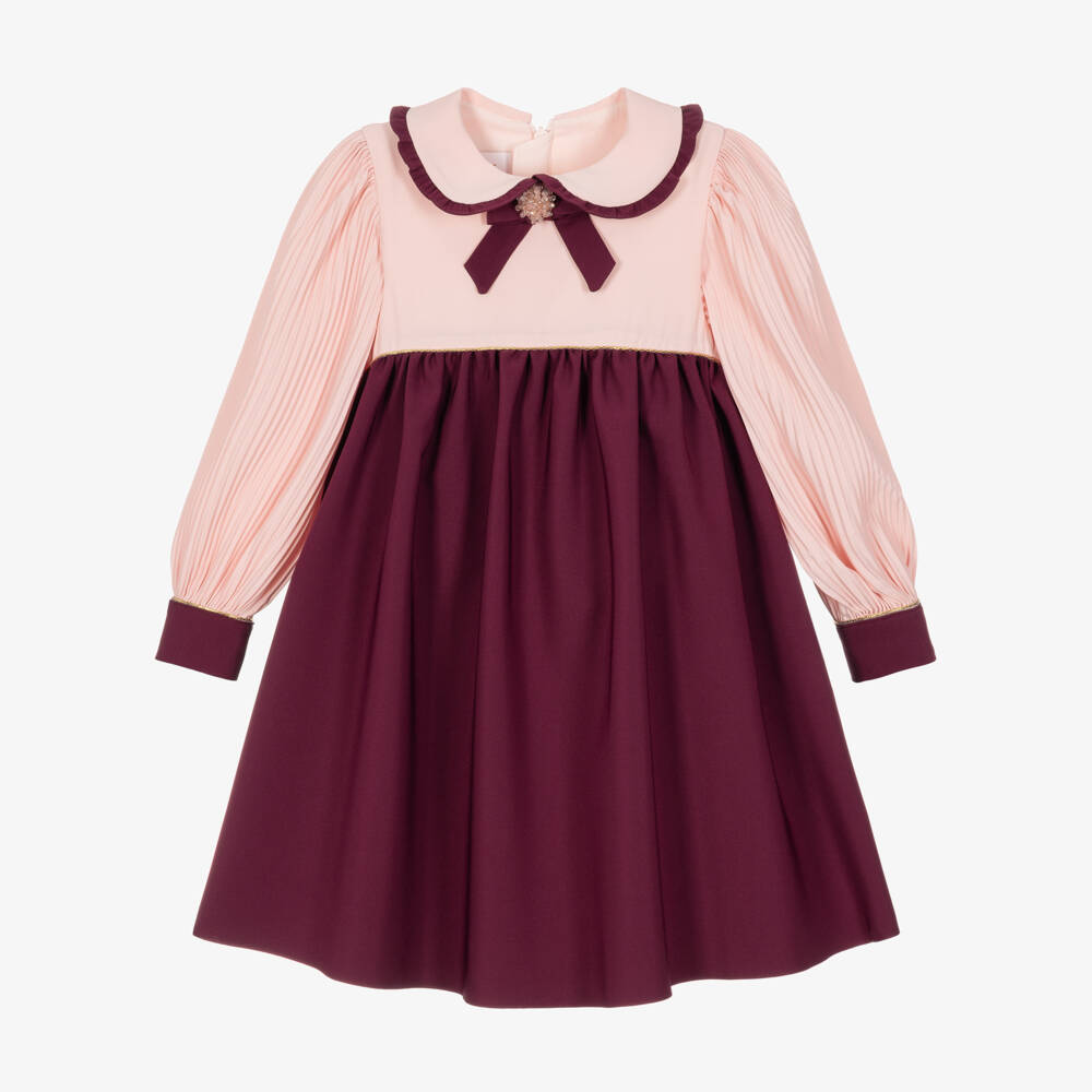 Coeur by Childrensalon-Girls Pink & Burgundy Dress with Decorative Bow | Childrensalon