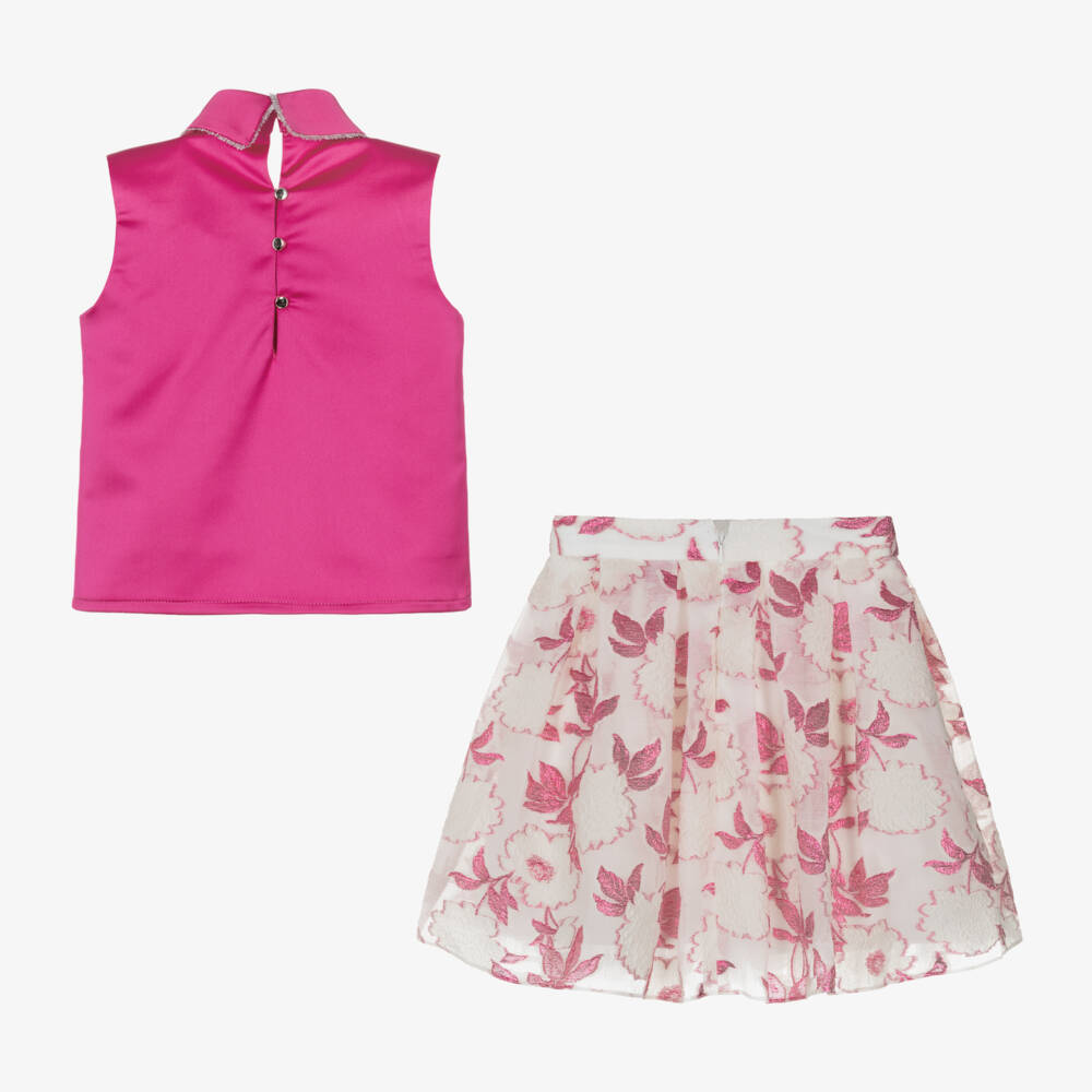 Coeur by Childrensalon-Girls Pink Floral Jacquard Skirt Set | Childrensalon