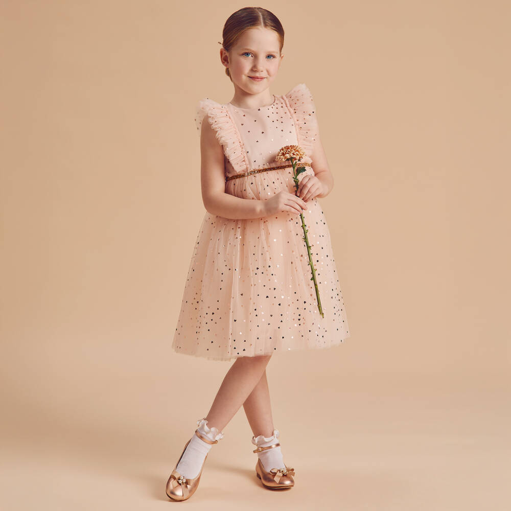 Coeur by Childrensalon-Girls Pink & Gold Hearts Tulle Dress | Childrensalon