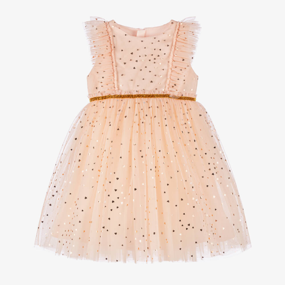 Coeur by Childrensalon-Girls Pink & Gold Hearts Tulle Dress | Childrensalon