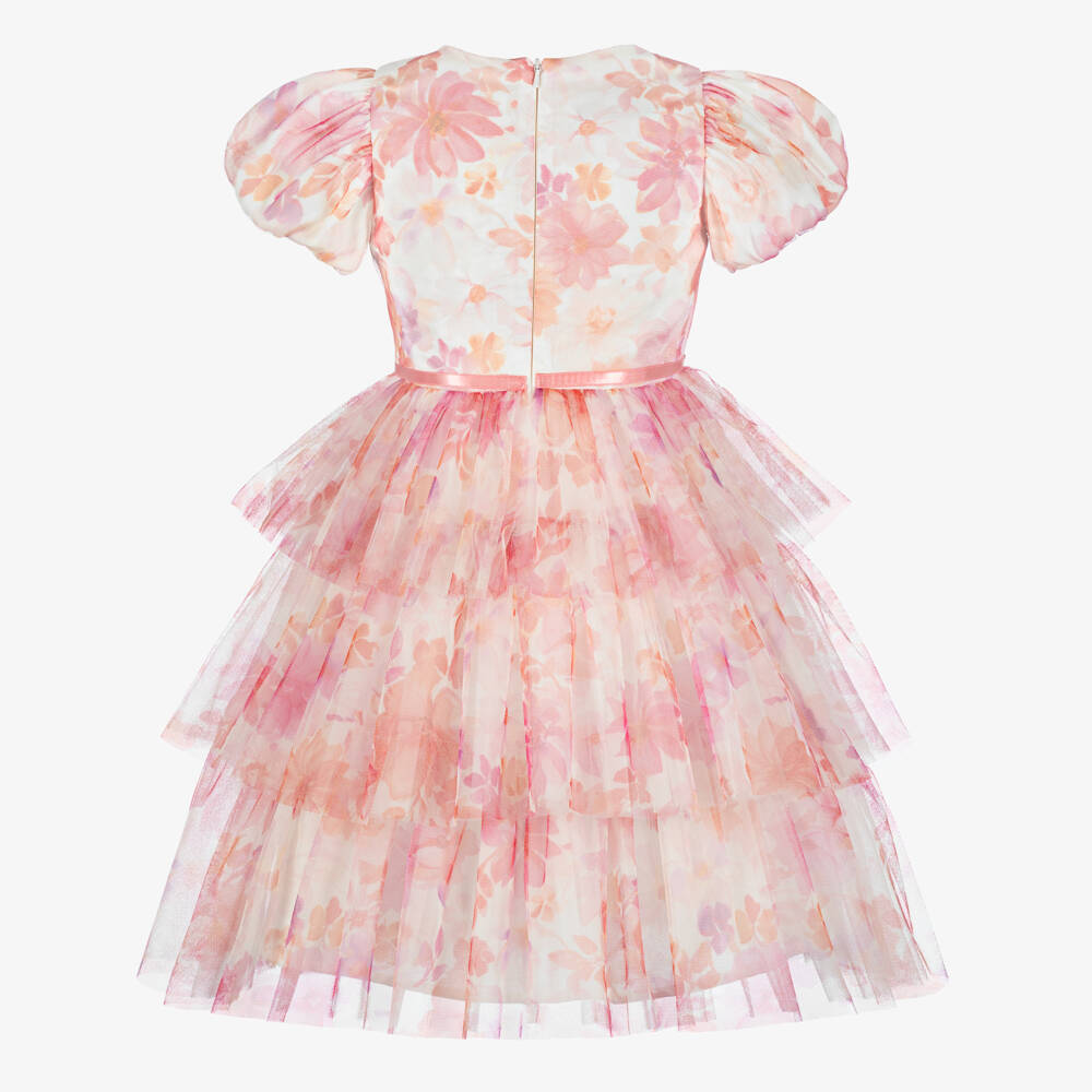 Coeur by Childrensalon-Girls Pink & Orange Floral Tiered Tulle Dress | Childrensalon