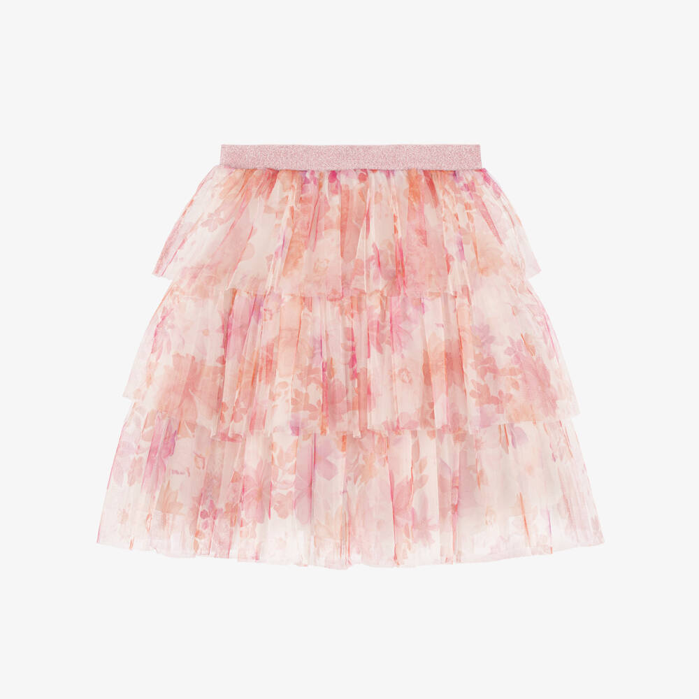 Coeur by Childrensalon-Girls Pink & Orange Floral Tulle Tiered Skirt | Childrensalon