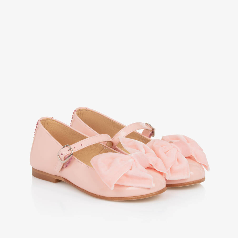 Coeur by Childrensalon-Girls Pink Patent Leather & Velvet Bow Shoes | Childrensalon