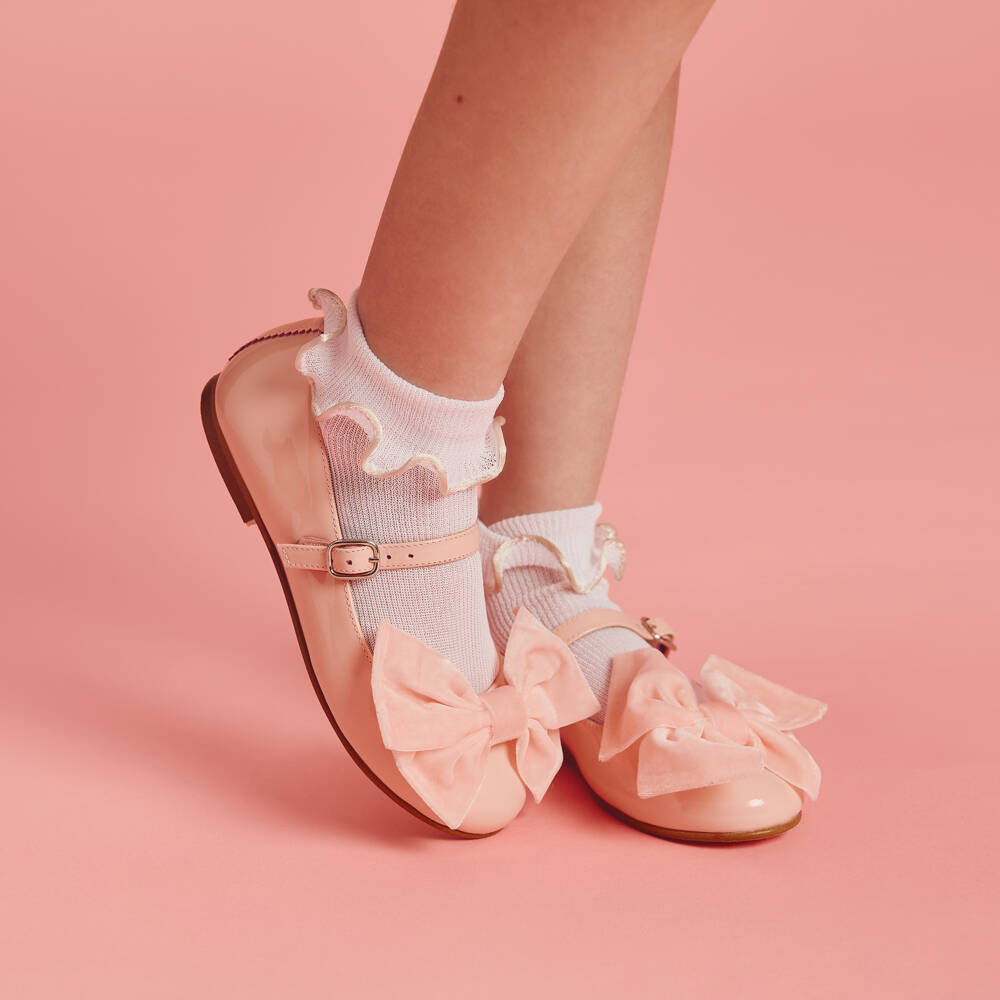 Coeur by Childrensalon-Girls Pink Patent Leather & Velvet Bow Shoes | Childrensalon