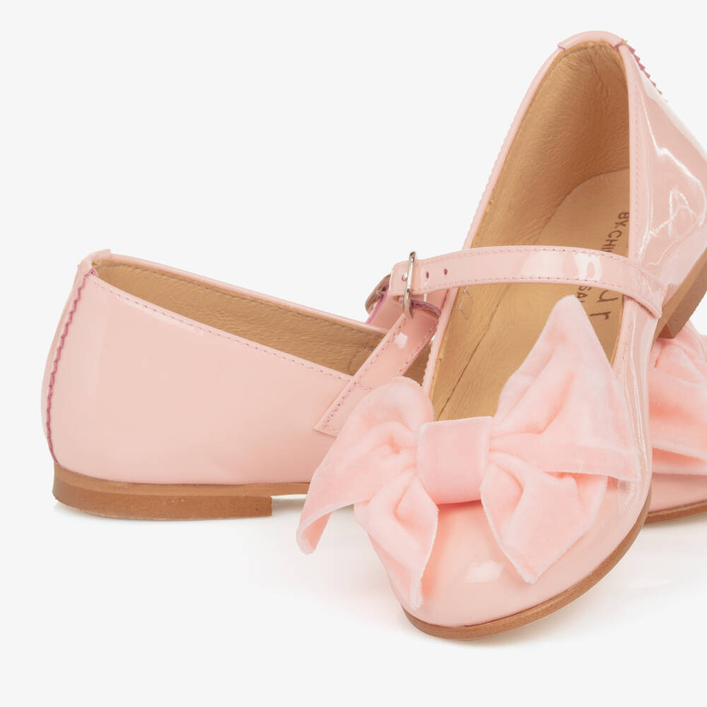 Coeur by Childrensalon-Girls Pink Patent Leather & Velvet Bow Shoes | Childrensalon