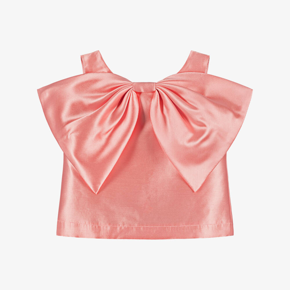 Coeur by Childrensalon-Girls Pink Satin Sleeveless Bow Top | Childrensalon