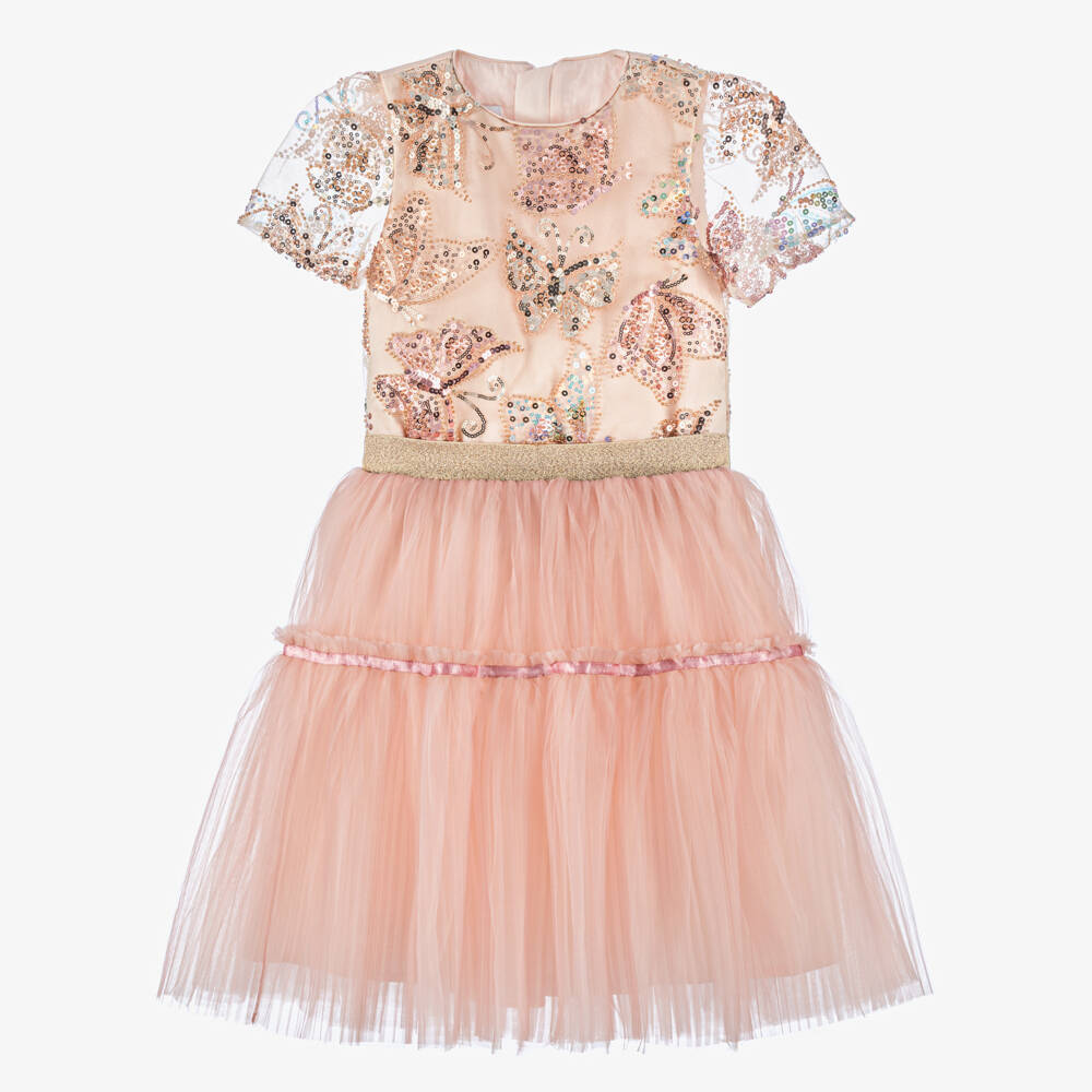 Coeur by Childrensalon-Girls Pink Sequin Butterfly Top & Tulle Skirt Set | Childrensalon