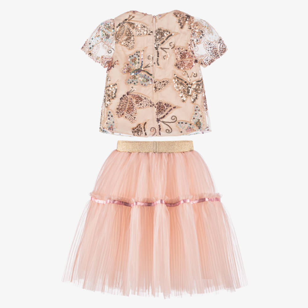 Coeur by Childrensalon-Girls Pink Sequin Butterfly Top & Tulle Skirt Set | Childrensalon