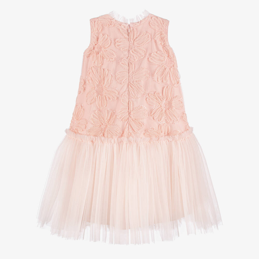 Coeur by Childrensalon-Girls Pink Tulle Dress with Sequinned Flowers | Childrensalon