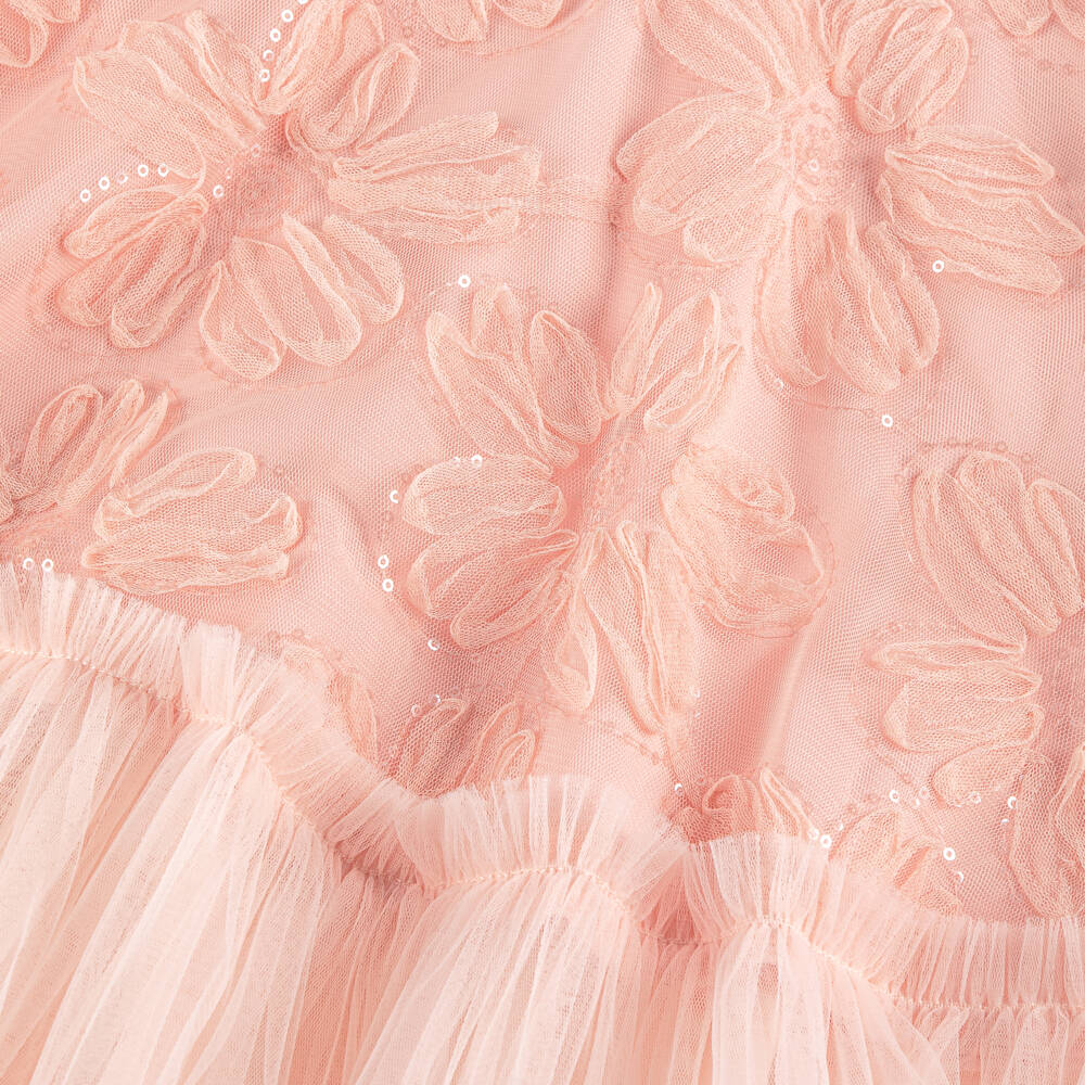 Coeur by Childrensalon-Girls Pink Tulle Dress with Sequinned Flowers | Childrensalon