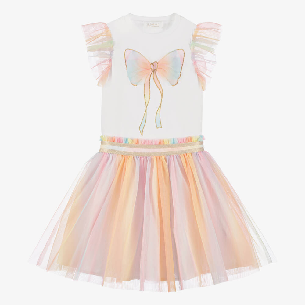 Coeur by Childrensalon-Girls Rainbow Tulle Skirt Set with Bow Appliqué | Childrensalon