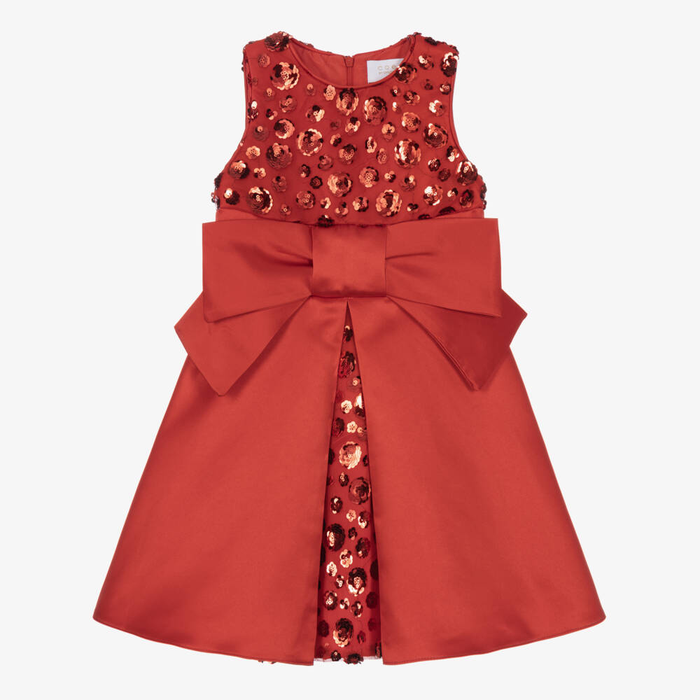 Coeur by Childrensalon-Girls Red Satin Bow Dress with Sequins | Childrensalon