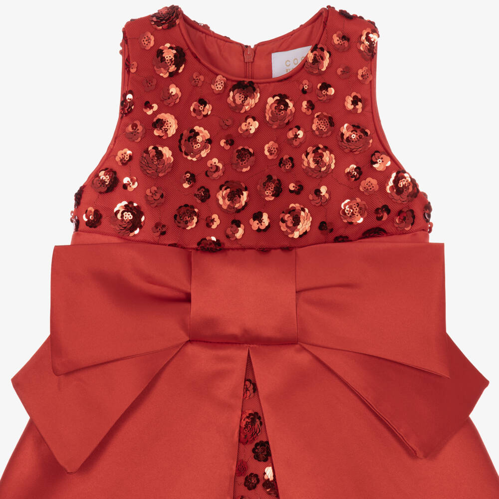 Coeur by Childrensalon-Girls Red Satin Bow Dress with Sequins | Childrensalon