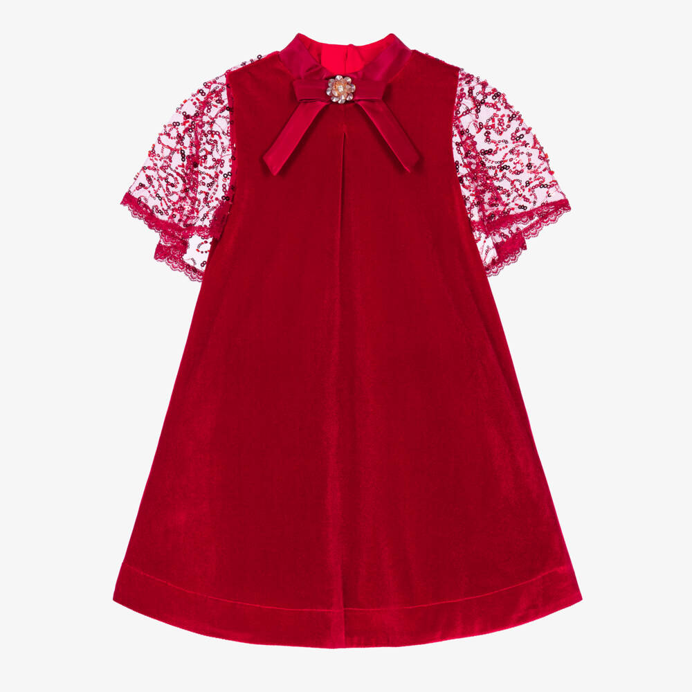 Coeur by Childrensalon-فستان مخمل بكيب تول لون أحمر للبنات  | Childrensalon