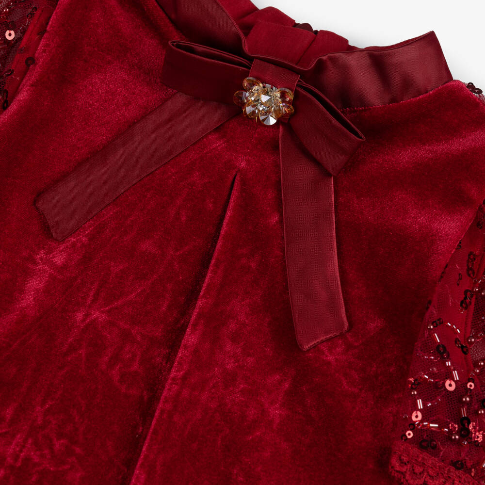 Coeur by Childrensalon-Girls Red Velvet Dress with Tulle Cape  | Childrensalon