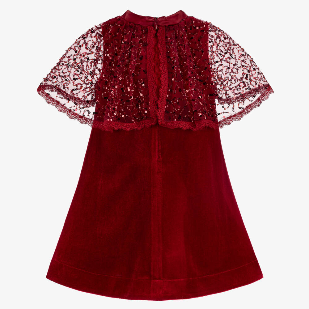 Coeur by Childrensalon-Girls Red Velvet Dress with Tulle Cape  | Childrensalon