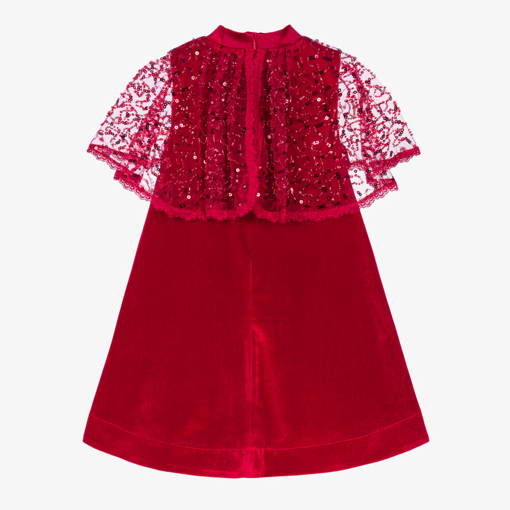 Coeur by Childrensalon-Girls Red Velvet Dress with Tulle Cape | Childrensalon