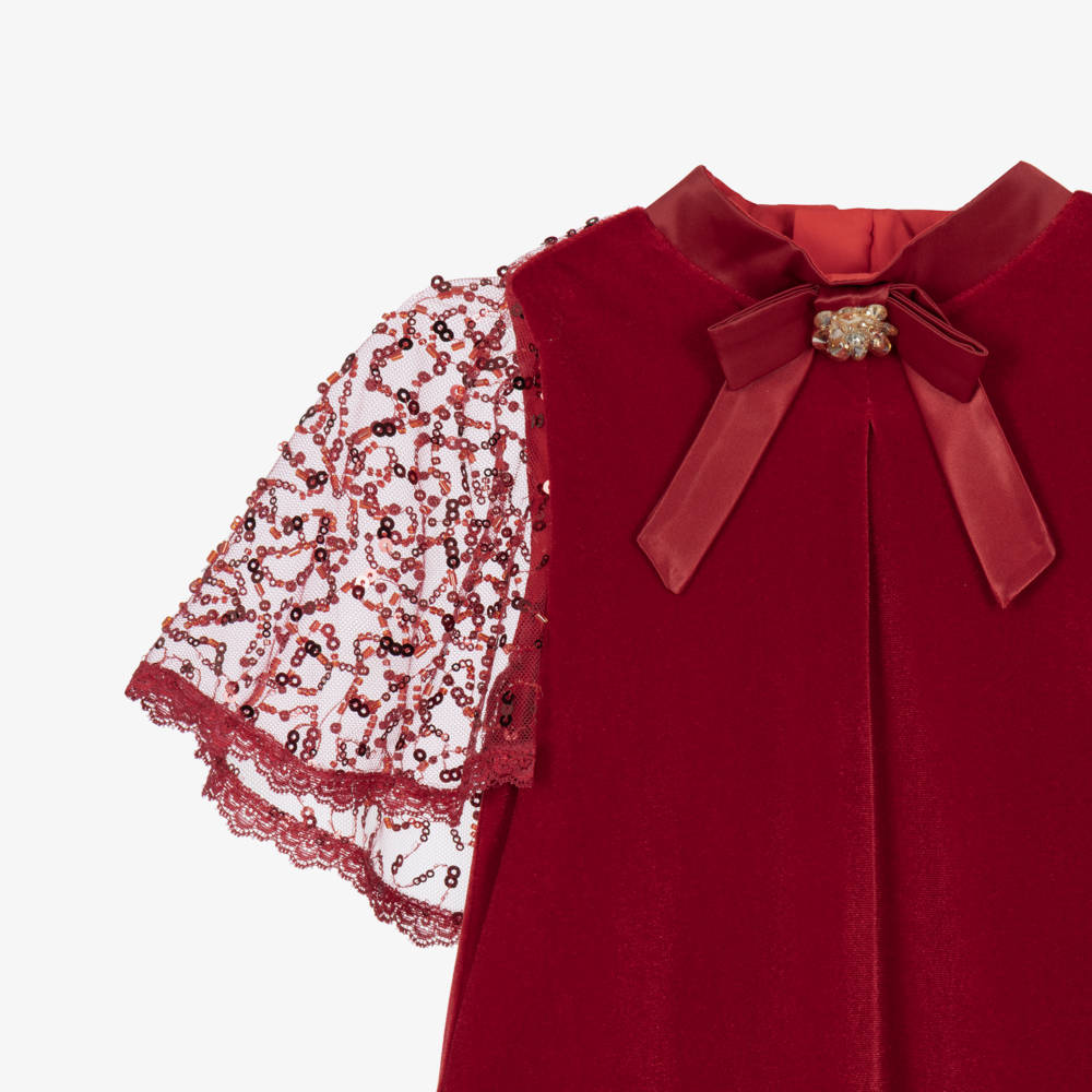 Coeur by Childrensalon-Girls Red Velvet Dress with Tulle Cape | Childrensalon
