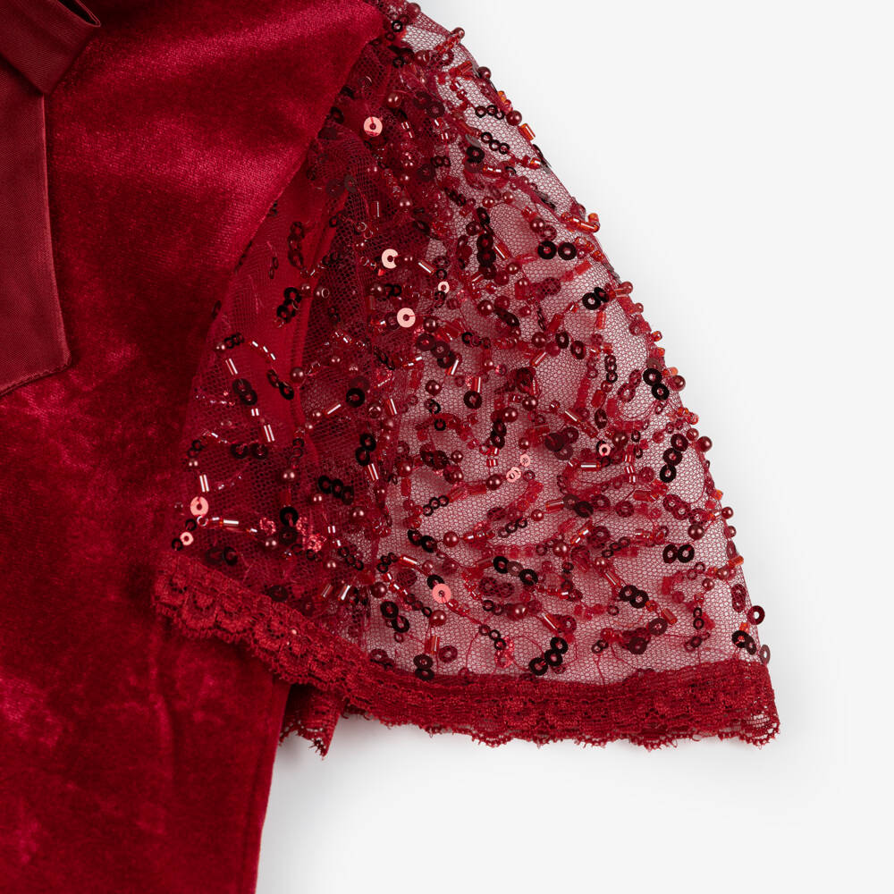 Coeur by Childrensalon-Girls Red Velvet Dress with Tulle Cape  | Childrensalon