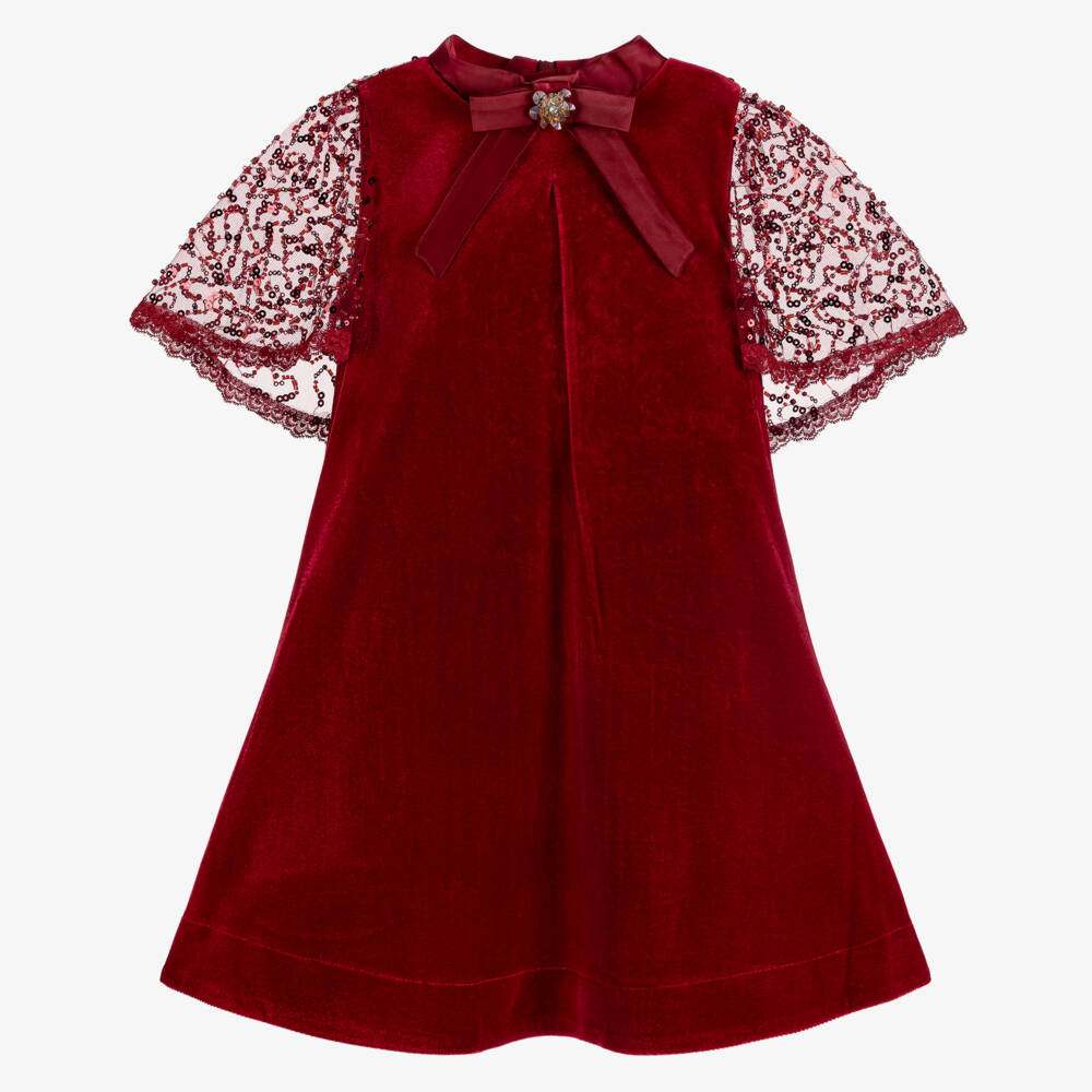 Coeur by Childrensalon-Girls Red Velvet Dress with Tulle Cape  | Childrensalon