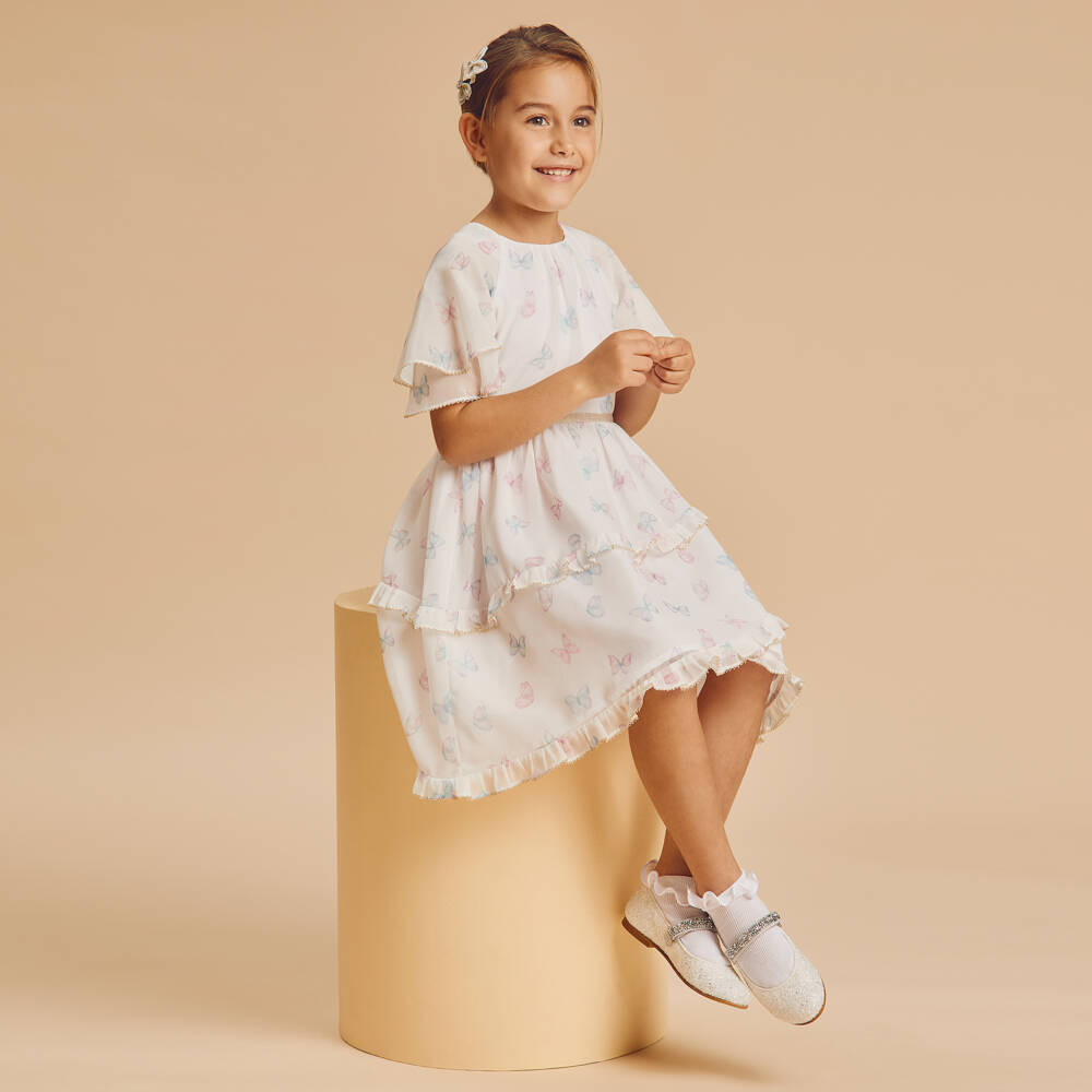 Coeur by Childrensalon-Girls White Chiffon Butterfly Dress | Childrensalon