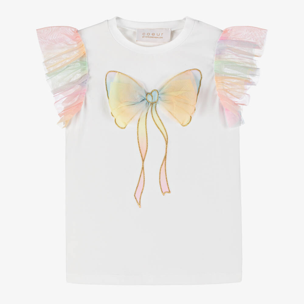 Coeur by Childrensalon-Girls White Cotton Bow T-Shirt | Childrensalon
