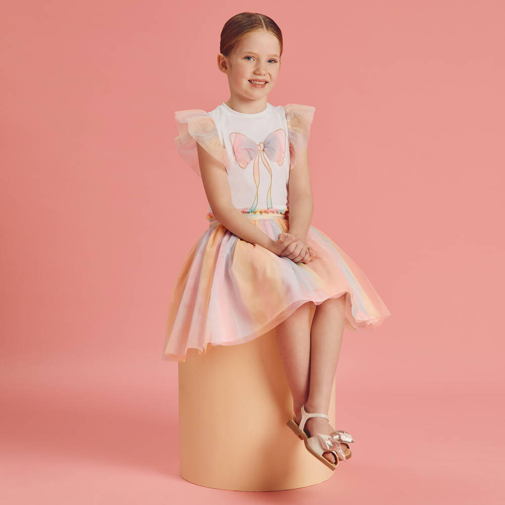 Coeur by Childrensalon-Girls White Cotton Bow T-Shirt | Childrensalon