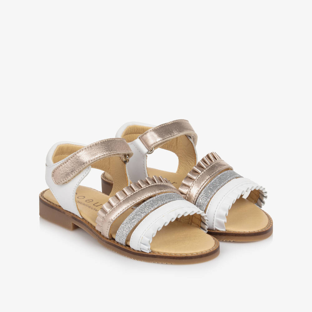 Coeur by Childrensalon-Girls White, Gold & Silver Glittery Sandals | Childrensalon