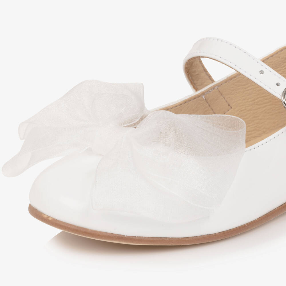 Coeur by Childrensalon-Girls White Patent Leather Shoes with Organza Bow | Childrensalon