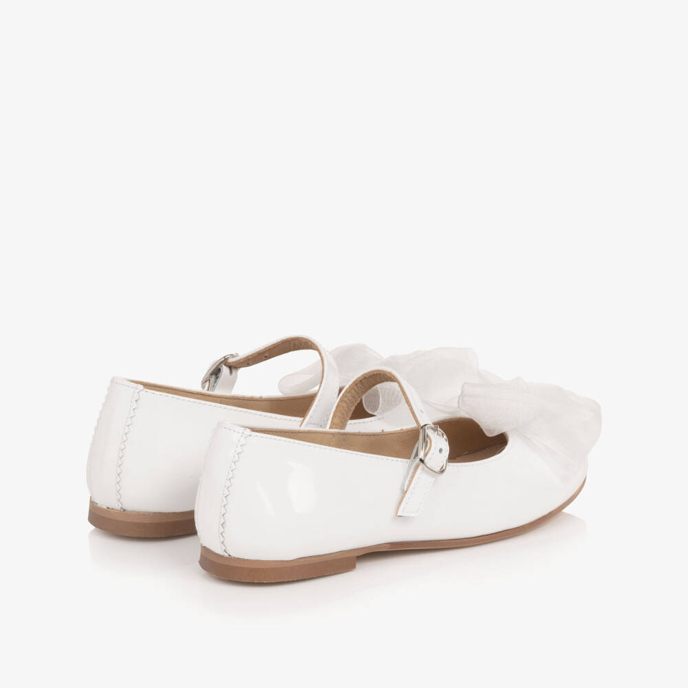Coeur by Childrensalon-Girls White Patent Leather Shoes with Organza Bow | Childrensalon