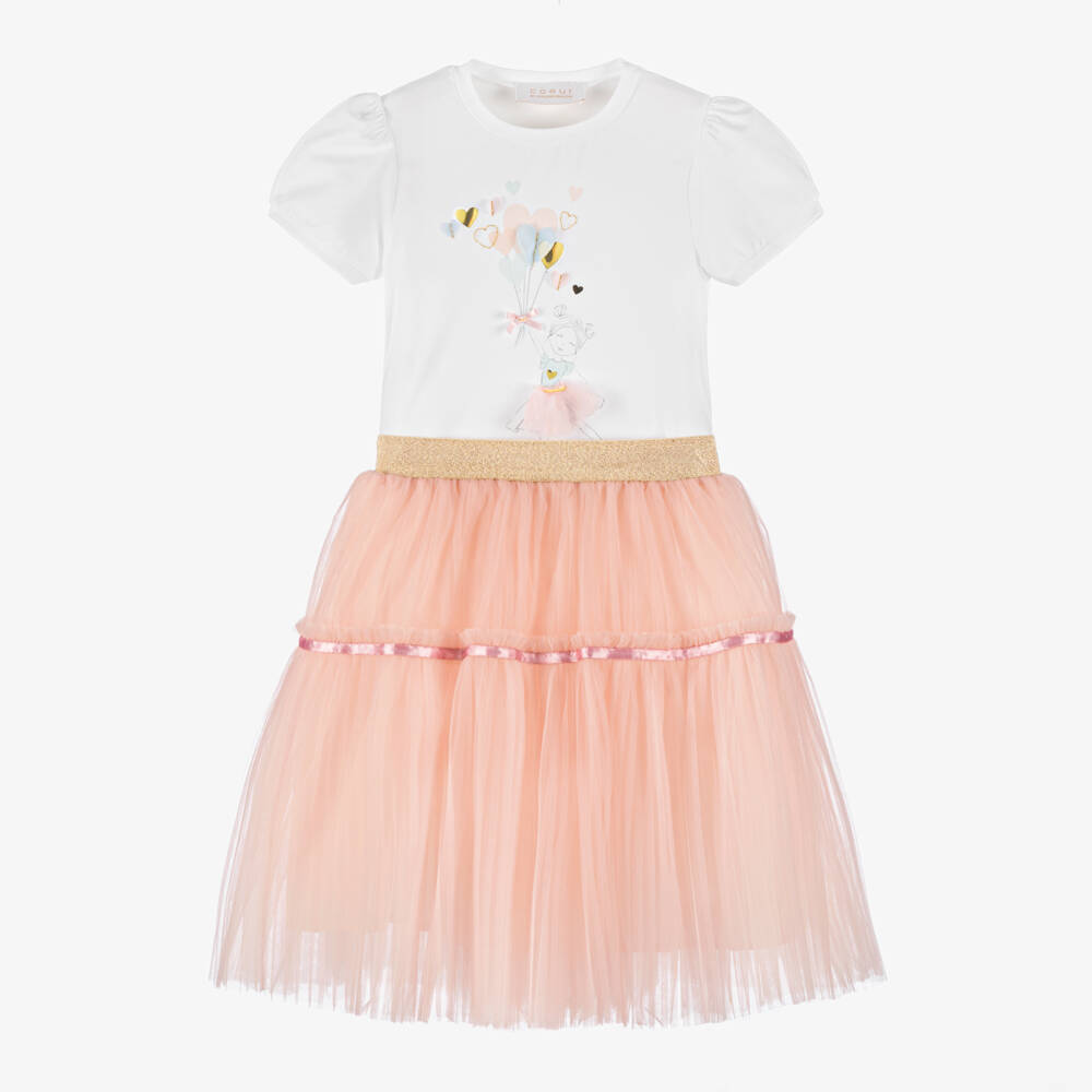 Coeur by Childrensalon-Girls White & Pink Pleated Tulle Skirt Set | Childrensalon