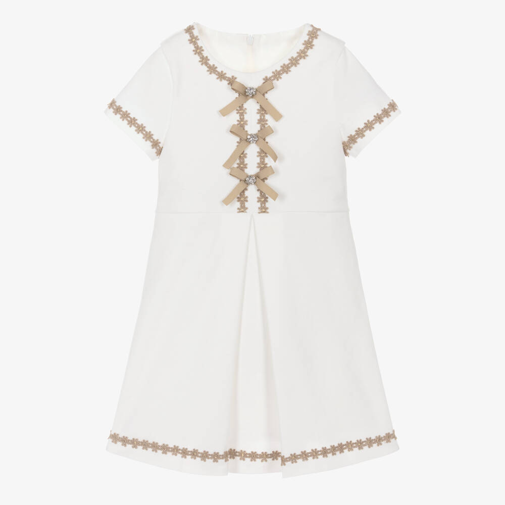 Coeur by Childrensalon-Girls White Ponte Dress With Floral Embroidery | Childrensalon