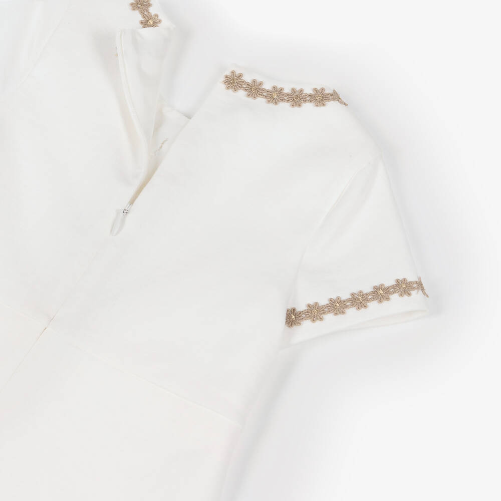 Coeur by Childrensalon-Girls White Ponte Dress With Floral Embroidery | Childrensalon