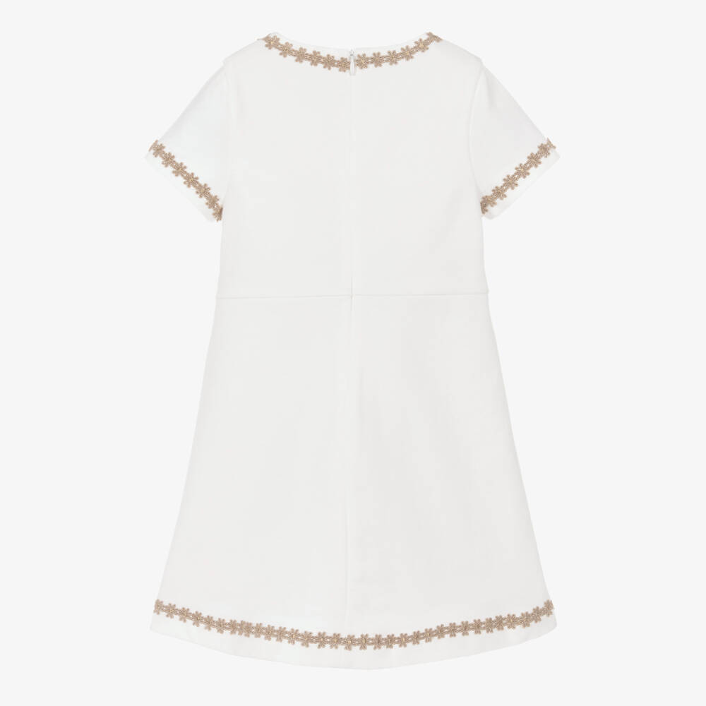 Coeur by Childrensalon-Girls White Ponte Dress With Floral Embroidery | Childrensalon