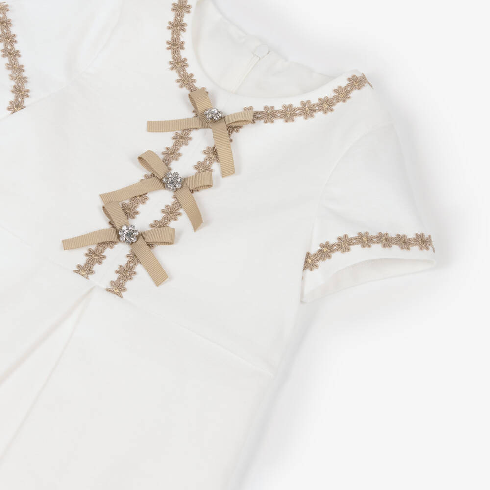 Coeur by Childrensalon-Girls White Ponte Dress With Floral Embroidery | Childrensalon