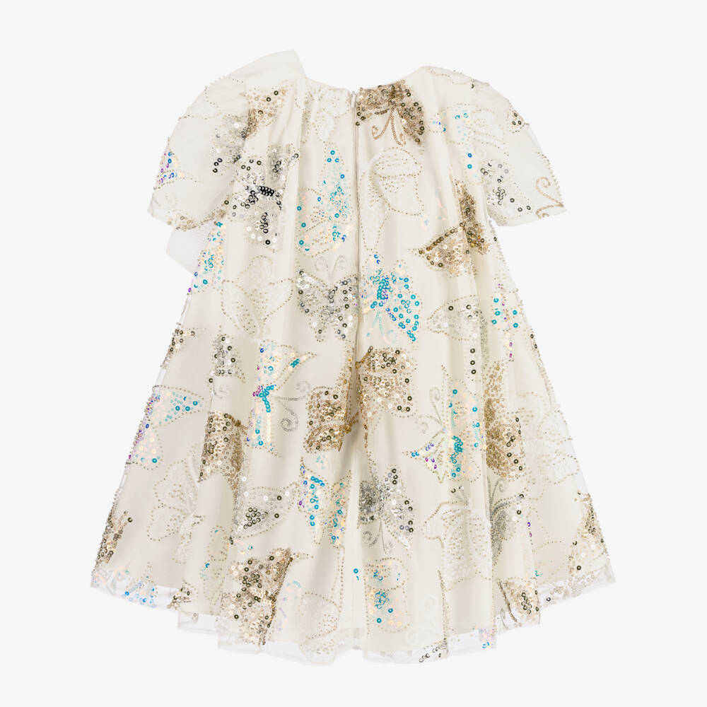 Coeur by Childrensalon-Girls White Sequin Butterfly & Bow Tulle Dress | Childrensalon