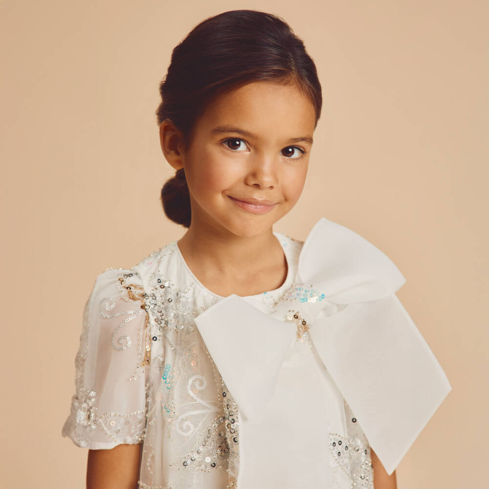 Coeur by Childrensalon-Girls White Sequin Butterfly & Bow Tulle Dress | Childrensalon