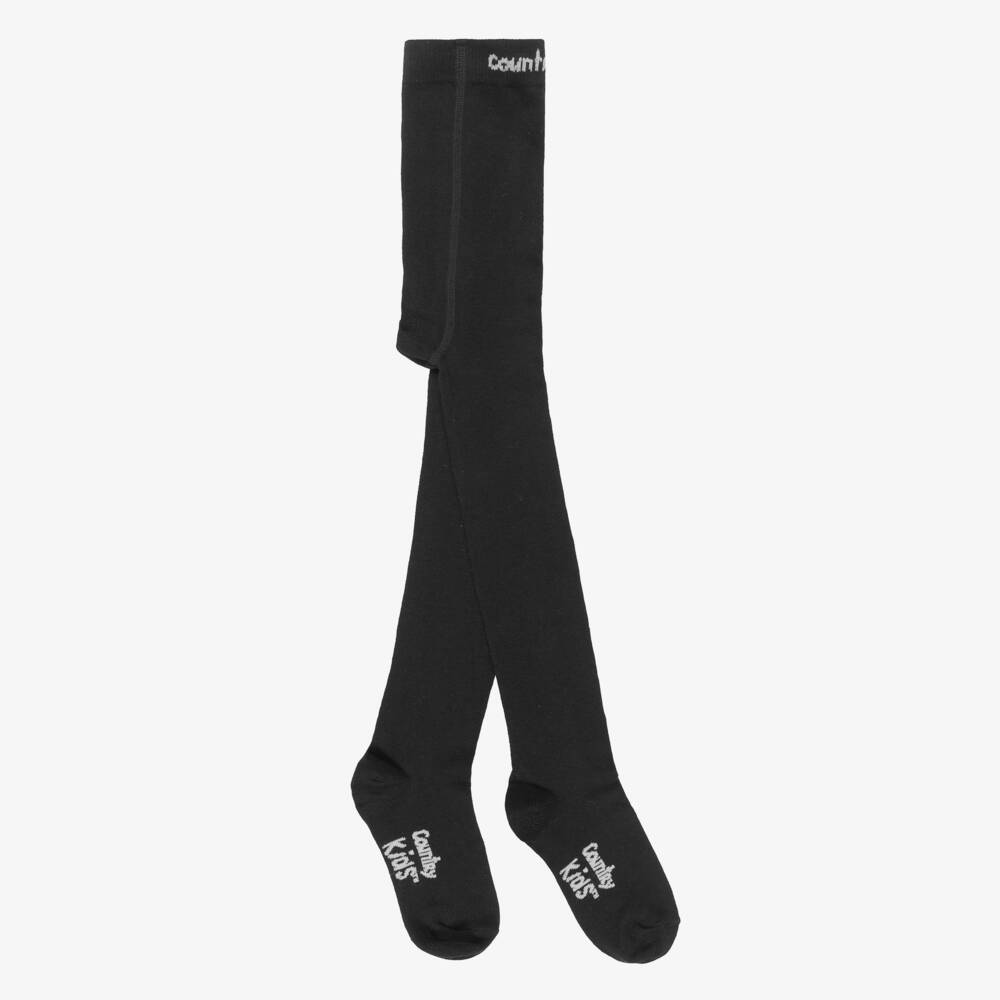 Country Kids-Girls Black Cotton Knit Tights | Childrensalon