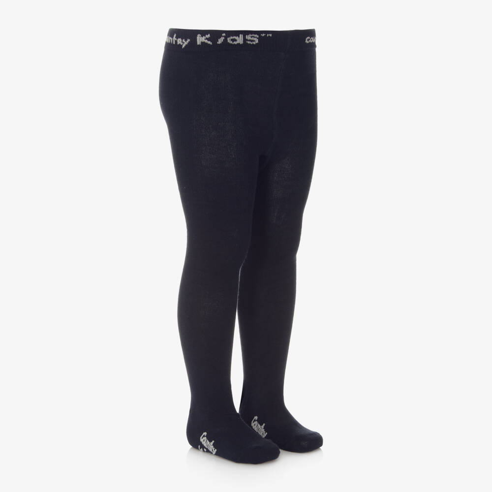 Country Kids-Girls Navy Blue Cotton Knit Tights | Childrensalon
