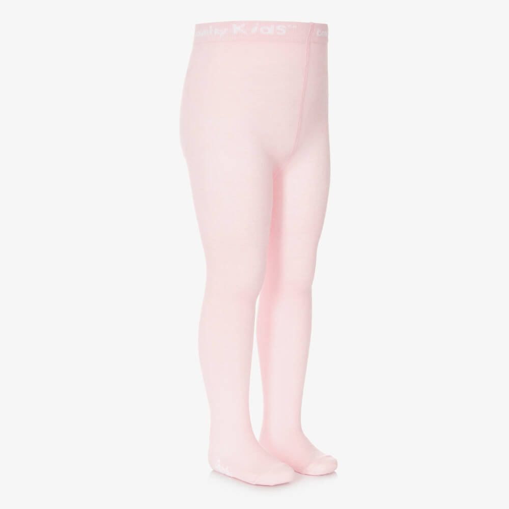 Country Kids-Girls Pale Pink Cotton Knit Tights | Childrensalon