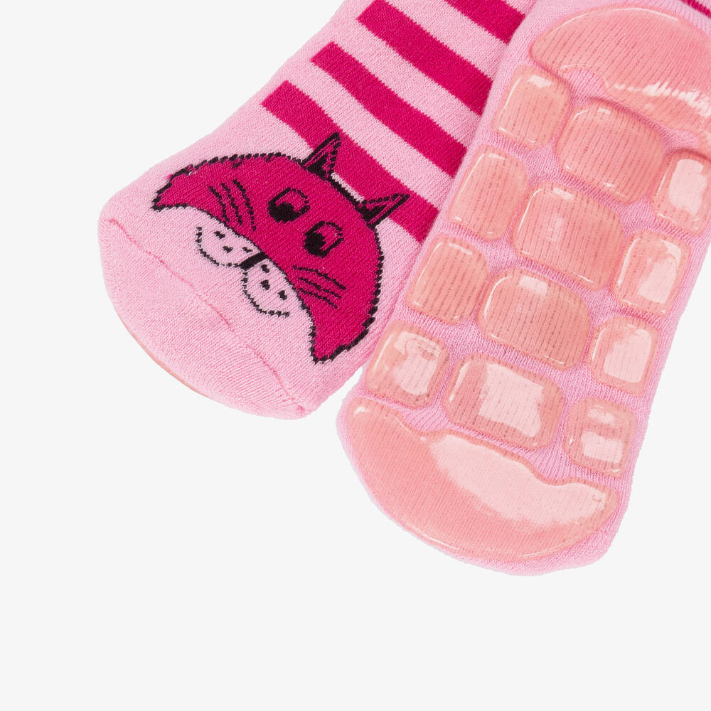 Country Kids-Girls Pink Striped Cat Slipper Socks | Childrensalon