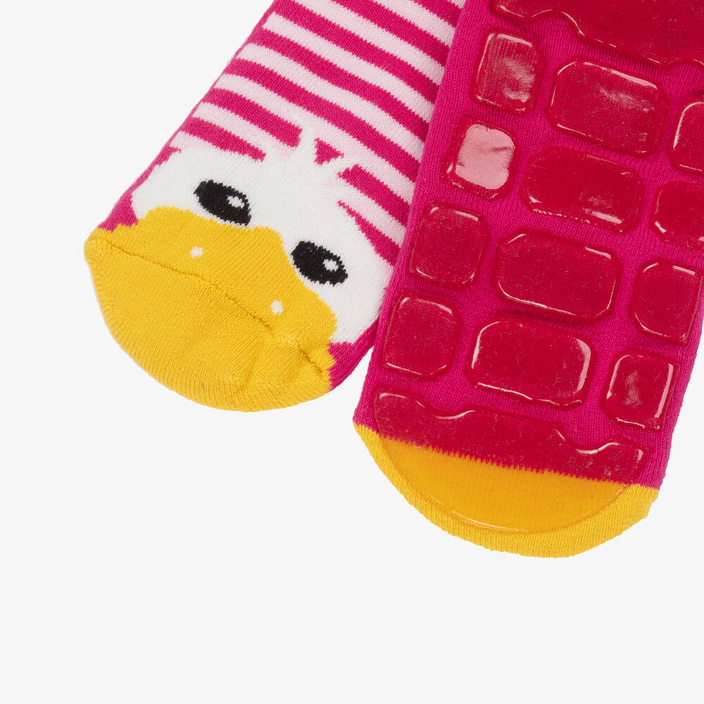 Country Kids-Girls Pink Striped Duck Slipper Socks | Childrensalon