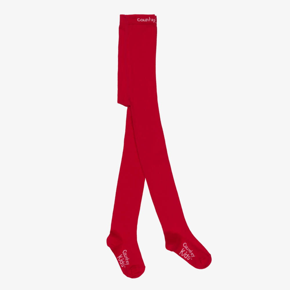 Country Kids-Red Cotton Knitted Tights | Childrensalon
