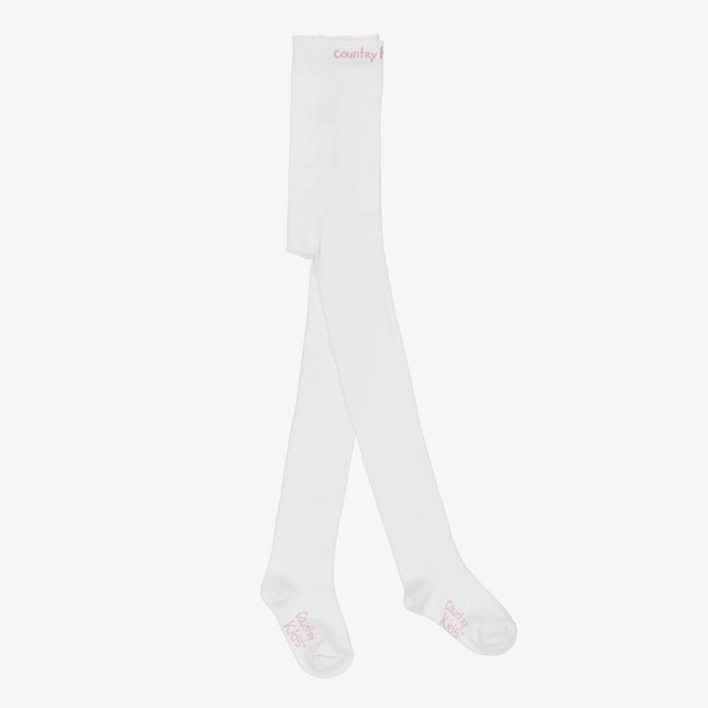Country Kids-White Cotton Knitted Tights | Childrensalon