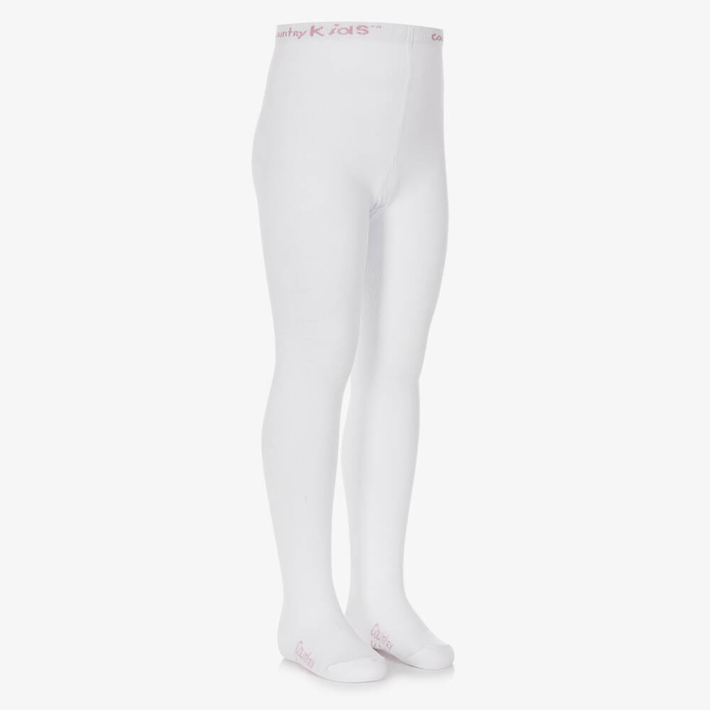 Country Kids-White Cotton Knitted Tights | Childrensalon
