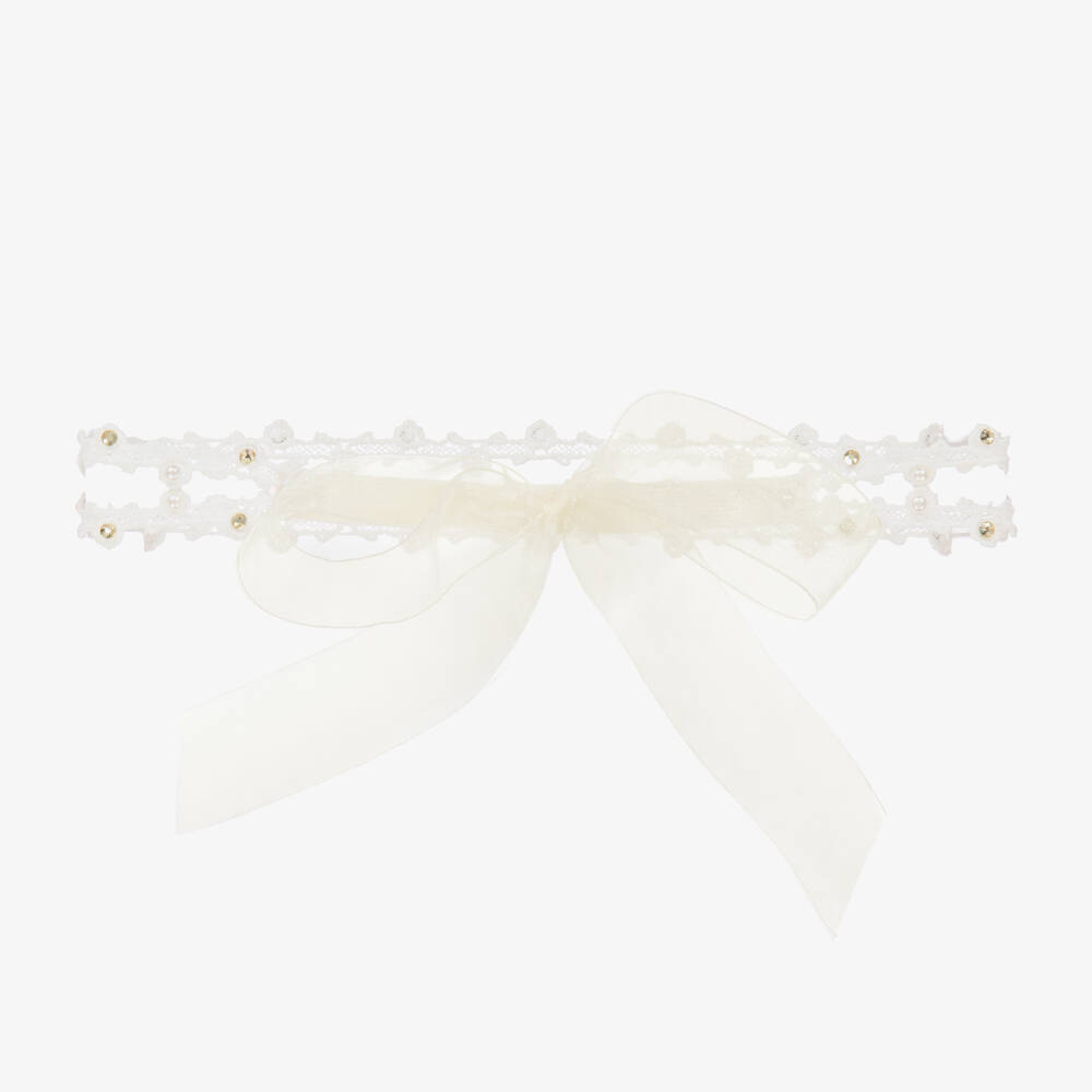 Cute Cute-Baby Girls Ivory Lace & Diamanté Headband | Childrensalon