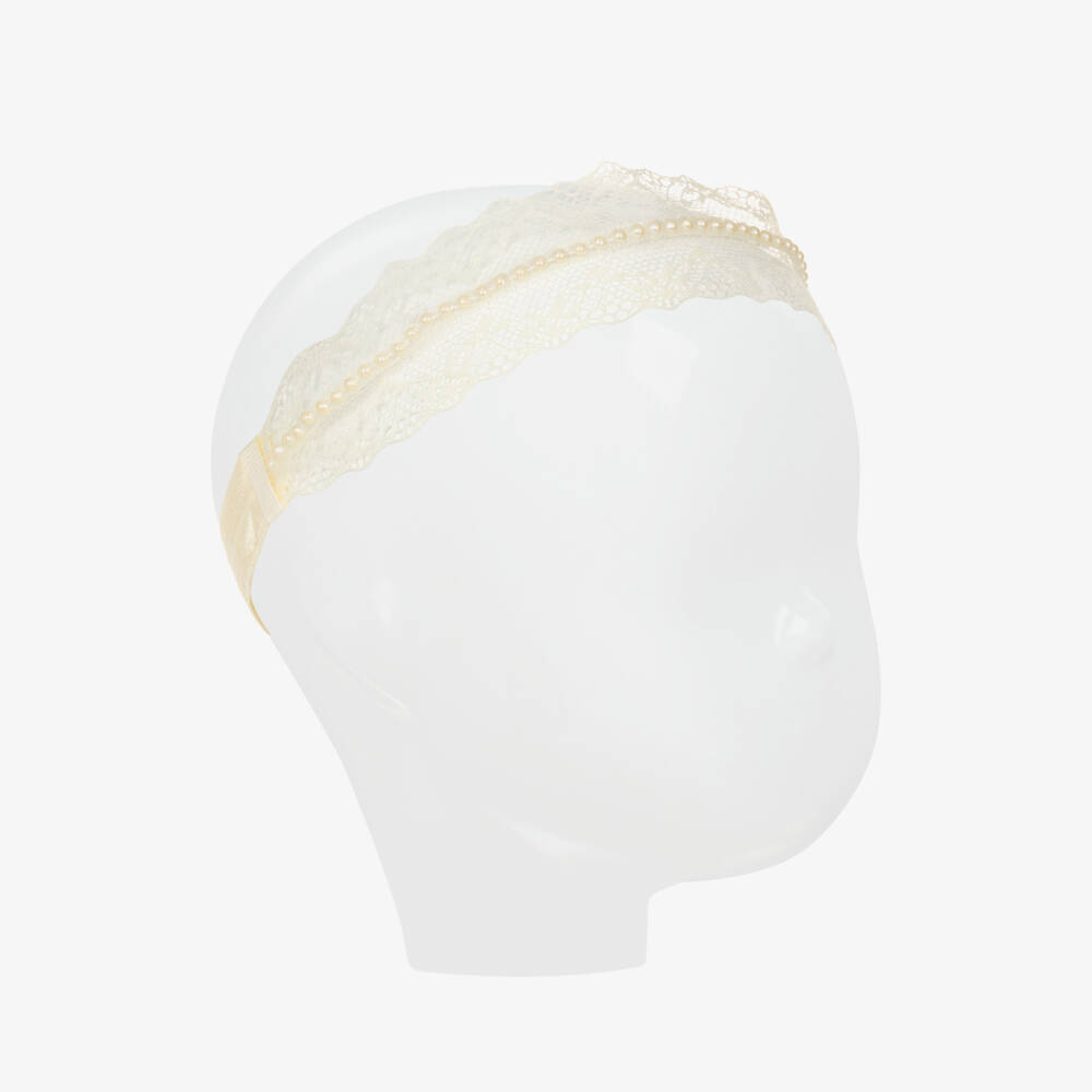 Cute Cute-Baby Girls Ivory Lace & Faux Pearl Headband | Childrensalon